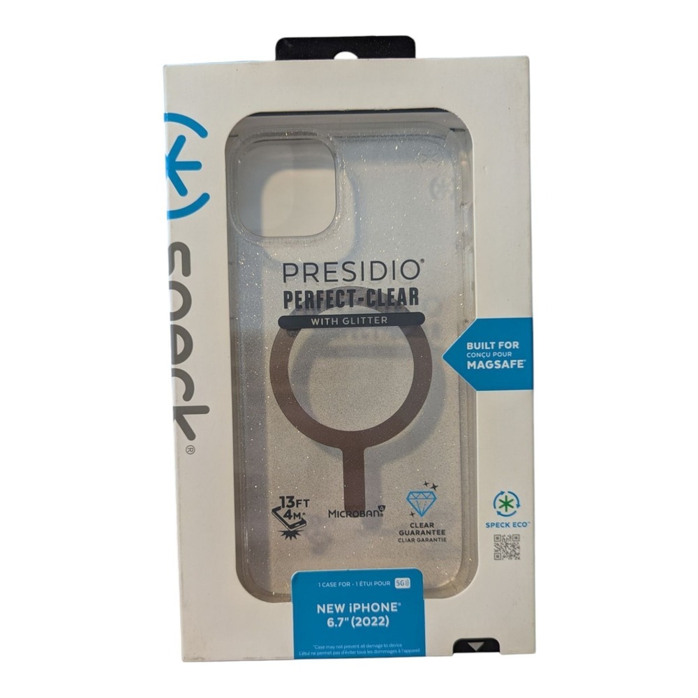 D4. Speck Presidio Perfect-Clear‎ w/Glitter Magnet Case for Apple iPhone 14 Plus